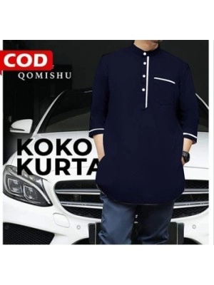 Baju Pria Koko Kurta Ts Navy