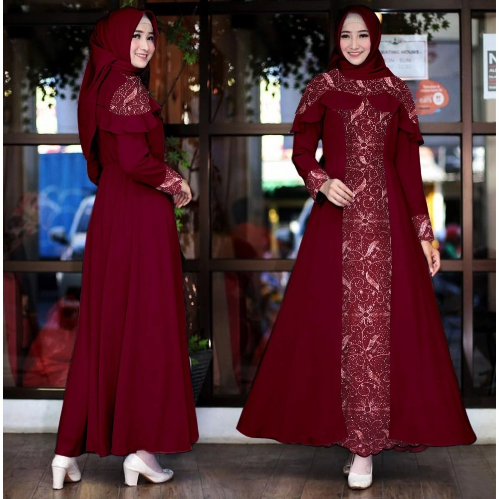 Baju Korea Hj Maxi Fortune Moscrep Ff Maroon Baju Korea Hj Maxi Fortune Moscrep Ff Maroon