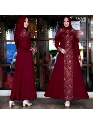 Baju Korea Hj Maxi Fortune Moscrep Ff Maroon