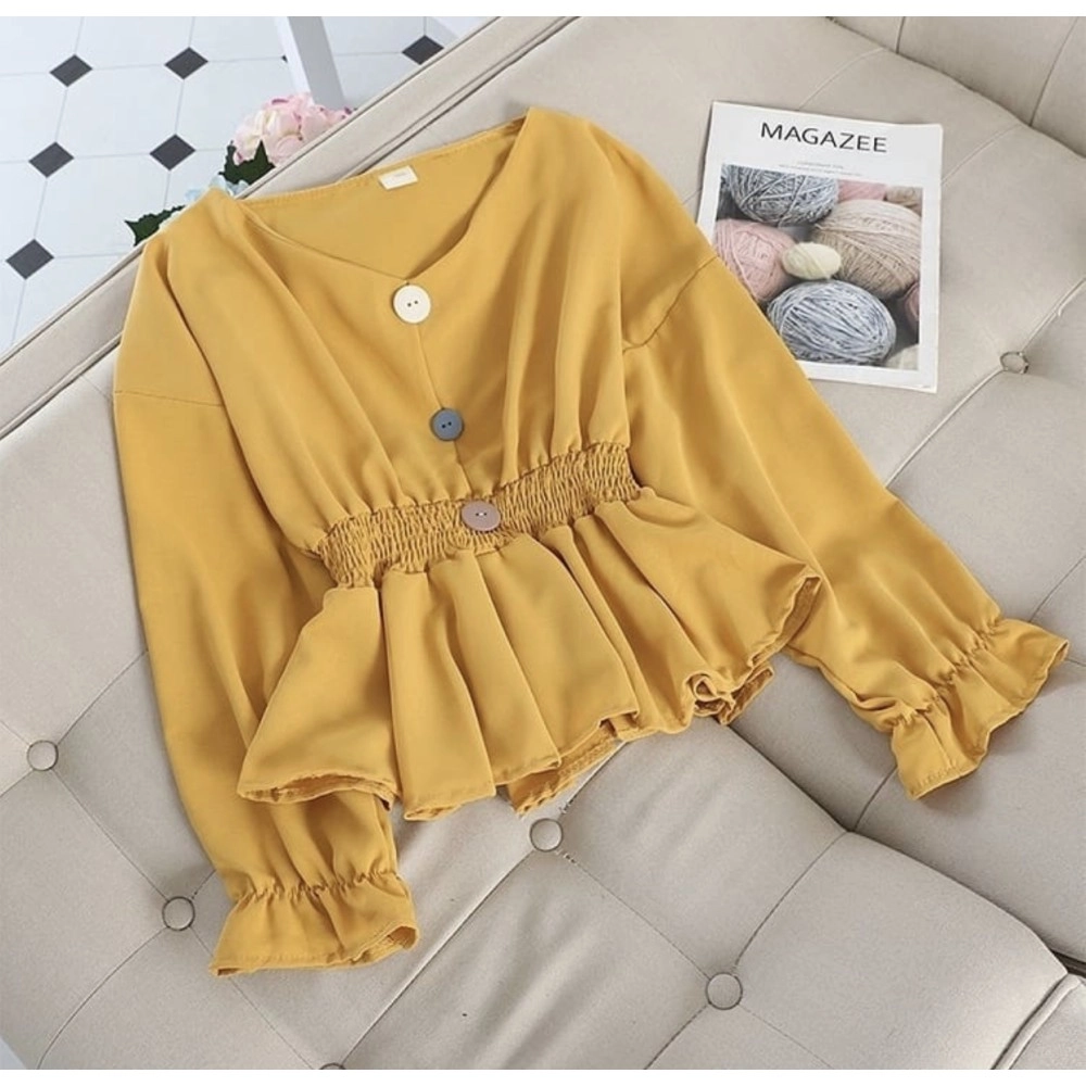 Baju Korea Blouse Serin Oz Mustard