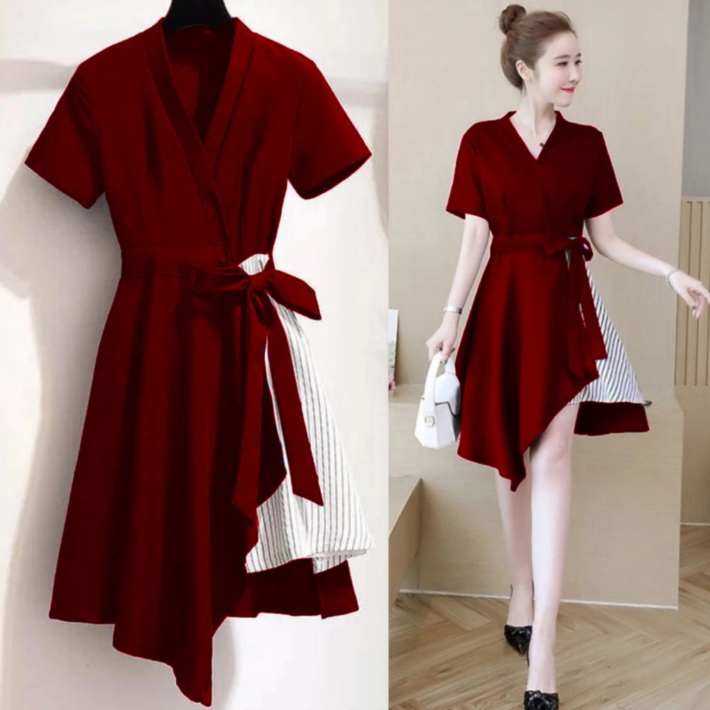 Baju Korea Drs Eliva Stripe Hn Maroon Baju Korea Drs Eliva Stripe Hn Maroon
