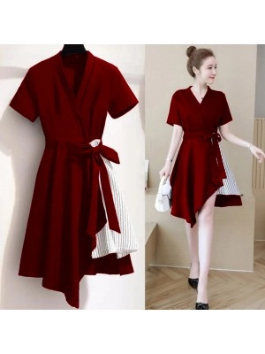 Baju Korea Drs Eliva Stripe Hn Maroon