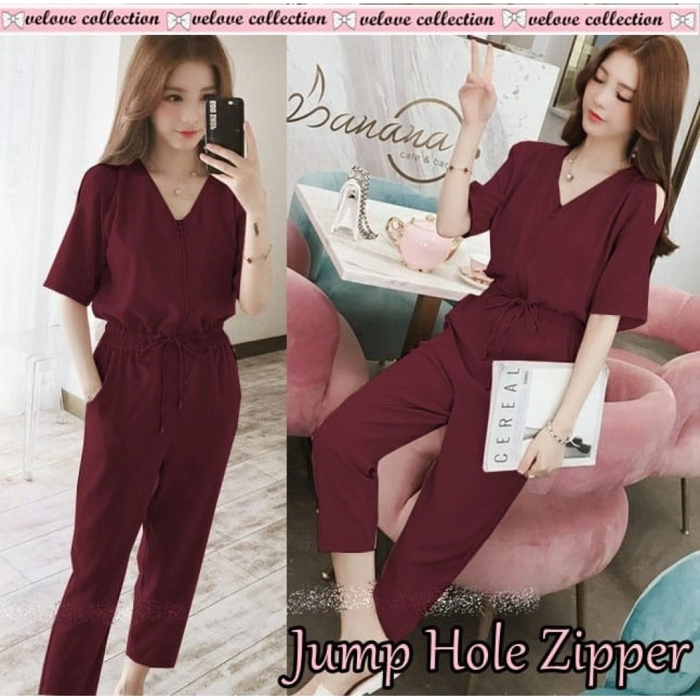 Baju Korea Jumper Hole Zipper Vl Maroon