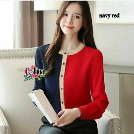 Baju Korea Blouse Jelin Ij NavyRed
