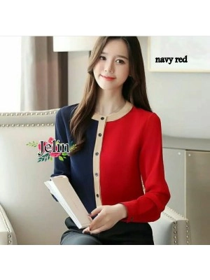 Baju Korea Blouse Jelin Ij NavyRed