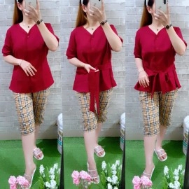 Baju Wanita St Beri Ribbon Hn Maroon