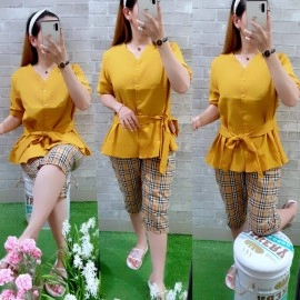 Baju Wanita St Beri Ribbon Hn Mustard