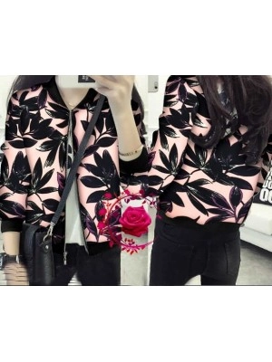 Baju Korea Jkt Bomber Leaf Mb Pink