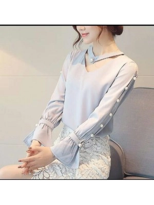 Baju Wanita Blouse V Pear Abu