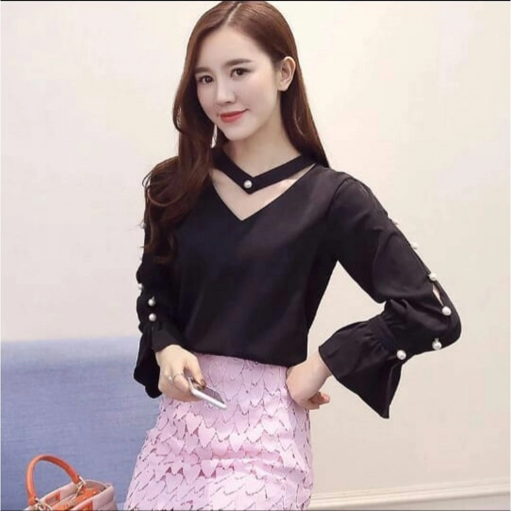 Baju Wanita Blouse V Pear Black