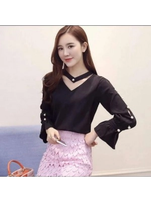 Baju Wanita Blouse V Pear Black
