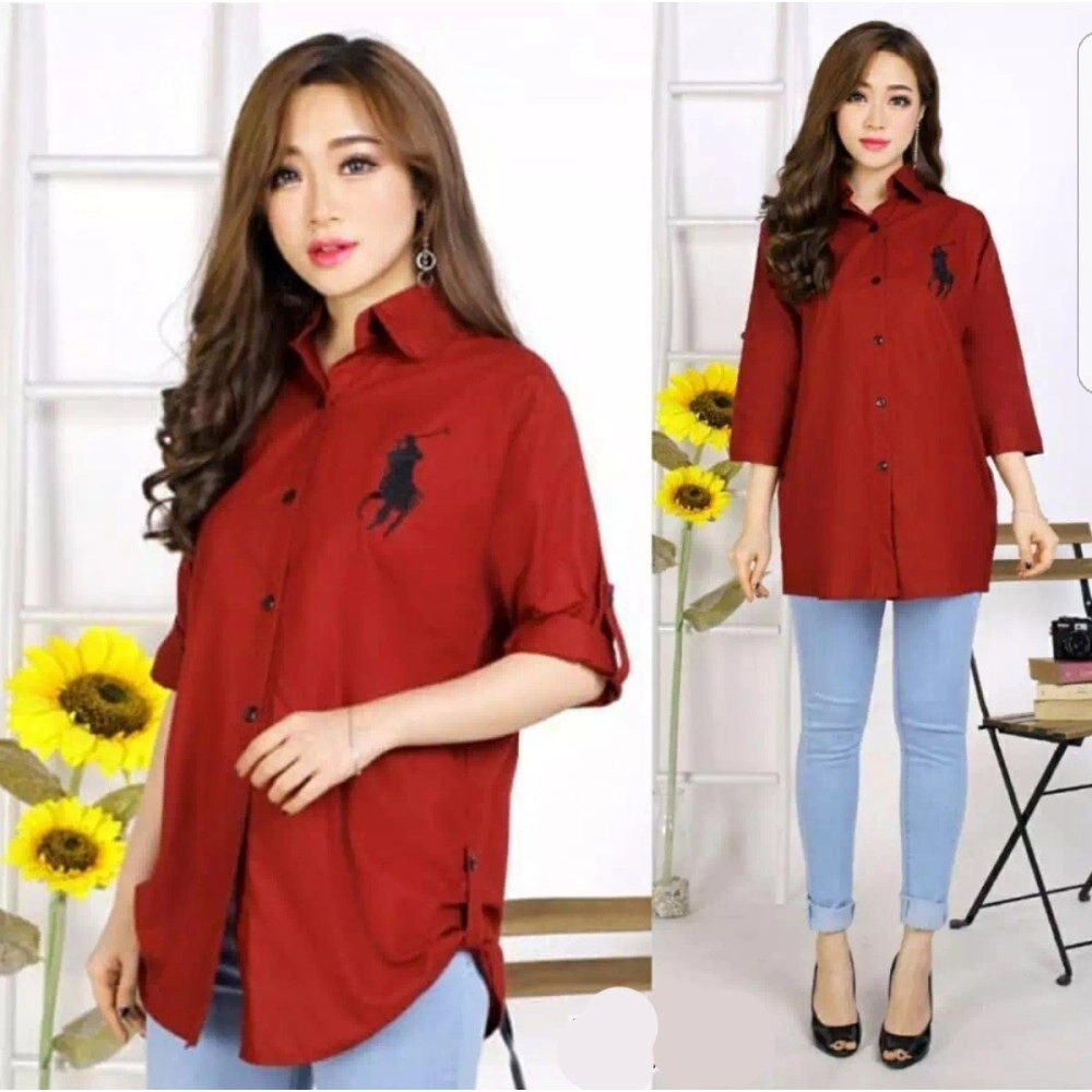 Baju Korea Kmj Polo Bordir Sm Maroon