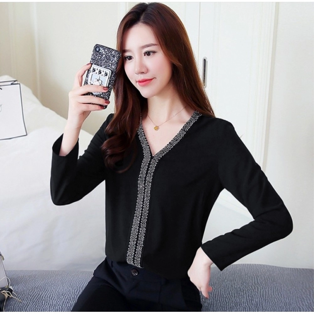 Baju Korea Blouse Siska Vb Hitam