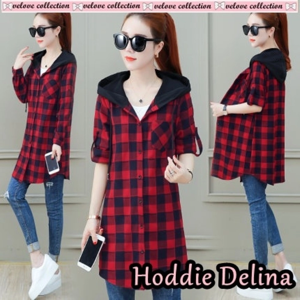 Baju Korea Outer Hoodie Delina Vl Merah Baju Korea Outer Hoodie Delina Vl Merah