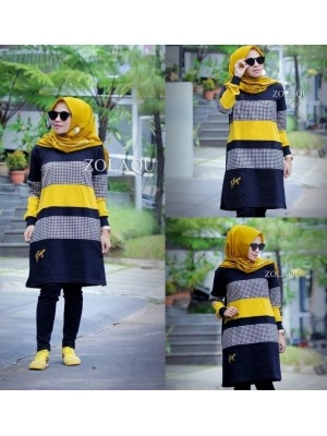 Baju Korea Tunik Kotak Usff Navy