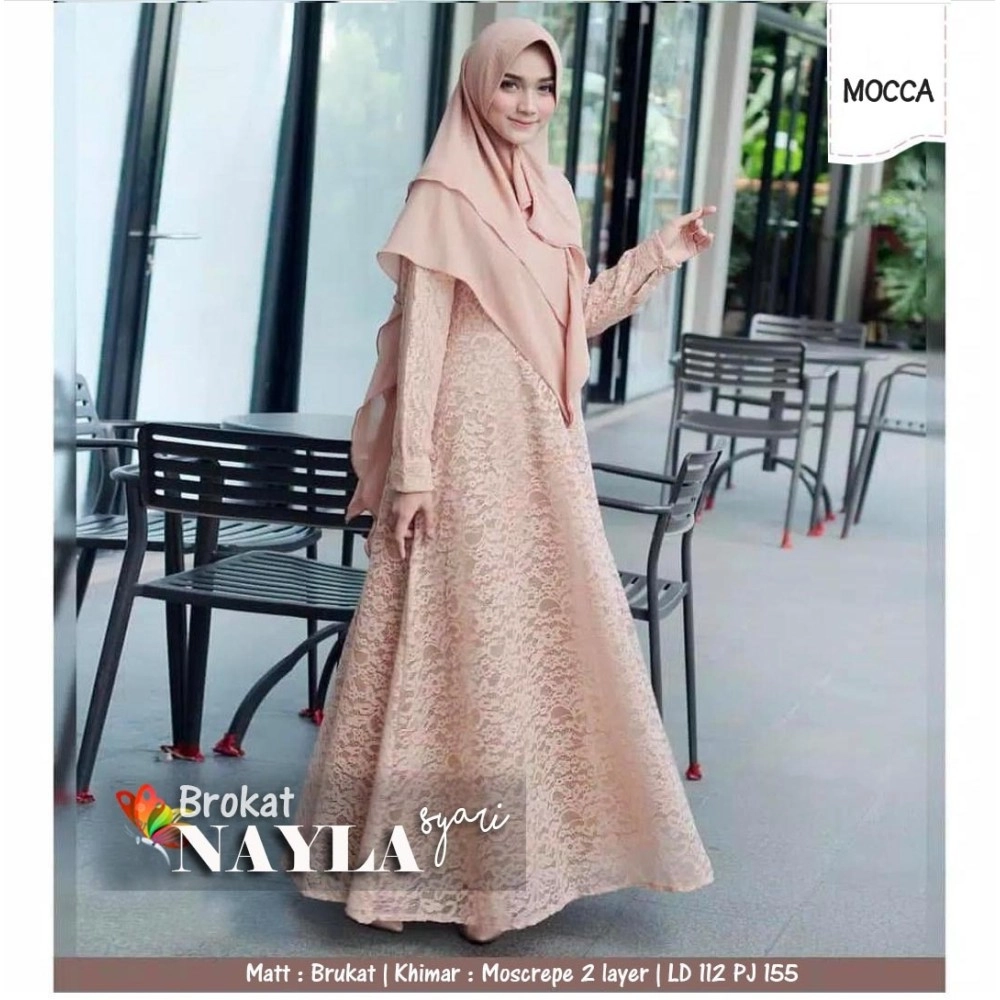 Baju Korea Hj Syari Nayla Brukat Jc Mocca