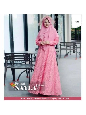 Baju Korea Hj Syari Nayla Brukat Jc Pink