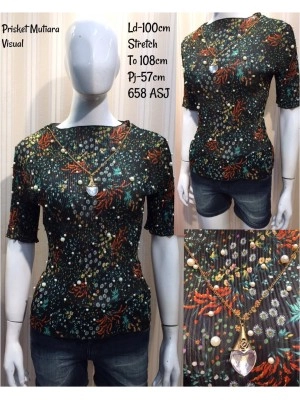 Baju Korea Top Plisket Mutiara Blackred