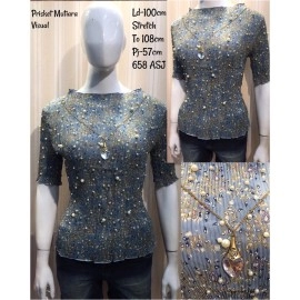 Baju Korea Top Plisket Mutiara Gray
