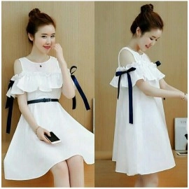 Baju Korea Drs Offshoulder Ribbon Ch White