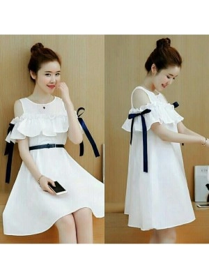 Baju Korea Drs Offshoulder Ribbon Ch White