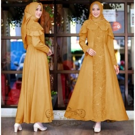 Baju Korea Hj Maxi Fortune Moscrep Ff Mustard