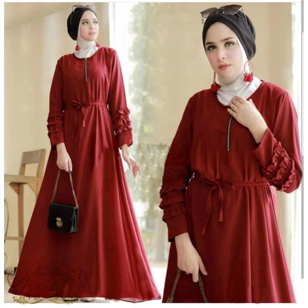 Baju Korea Hj Maxi Burliam Ff Maroon