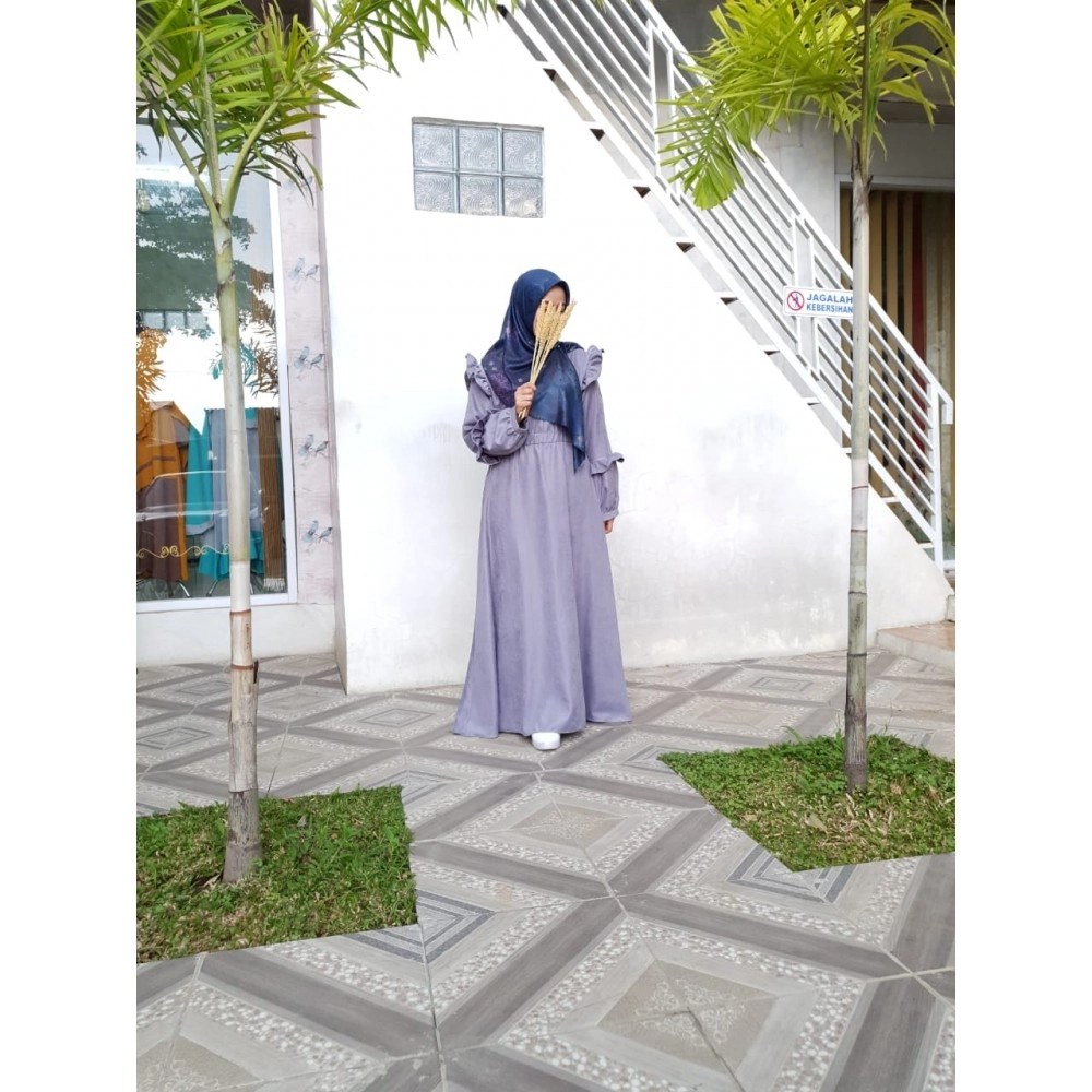 Baju Wanita Gamis Corduroy Ruffle Ungu Baju Wanita Gamis Corduroy Ruffle Ungu