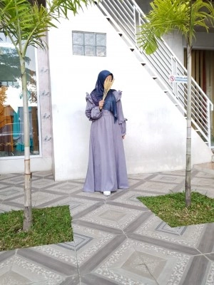 Baju Wanita Gamis Corduroy Ruffle Ungu