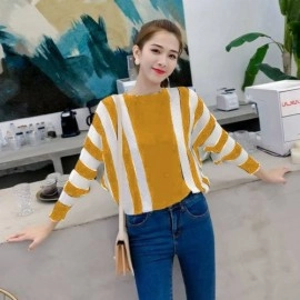 Baju Korea Batwing Stripe Ra Mustard