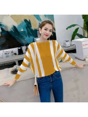 Baju Korea Batwing Stripe Ra Mustard