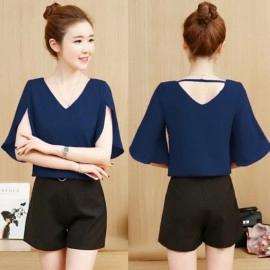 Baju Korea Blouse Selia Hn Navy