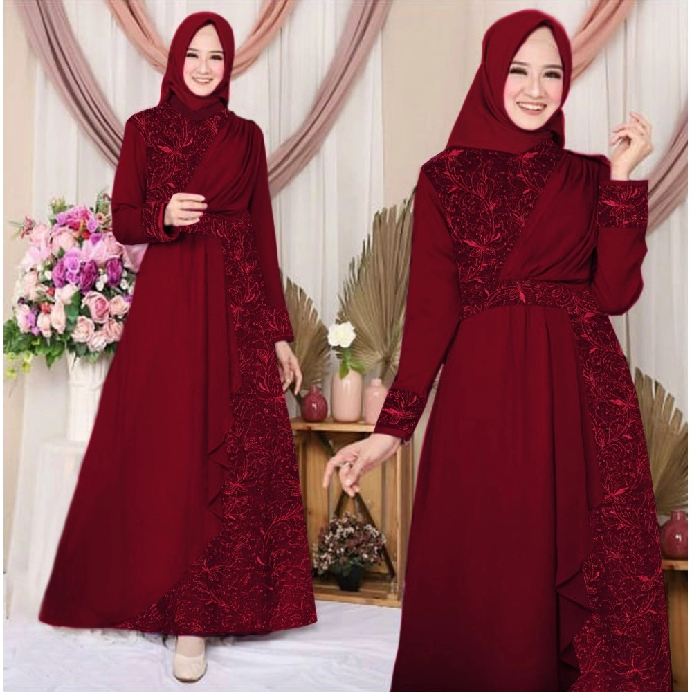 Baju Korea Hj Maxi Zeline Ff Maroon