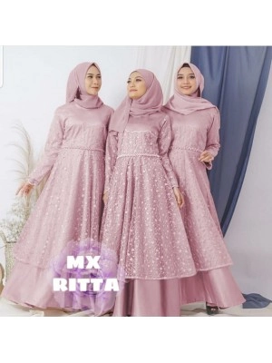 Baju Wanita Hj Maxi Ritta Rd Brukat Dusty