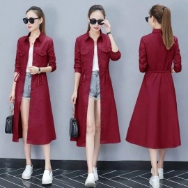Baju Wanita Long Coat Pocket Vl Maroon