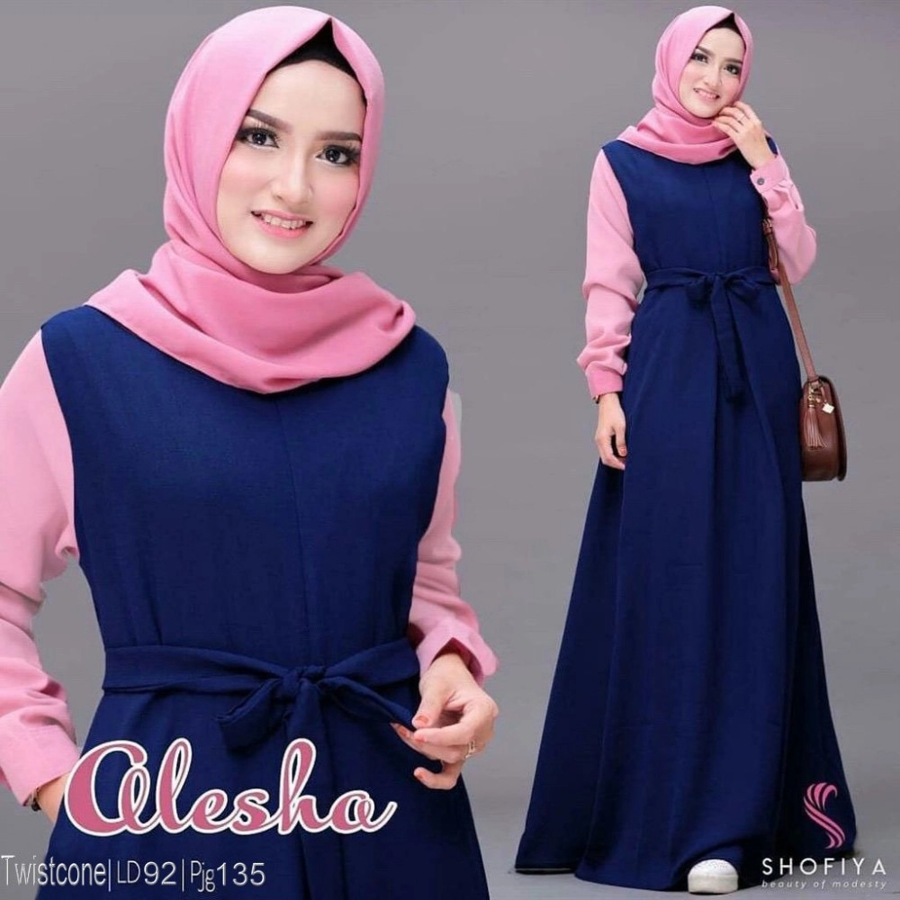 Baju Korea Hj Maxi Alesha Sf Navy
