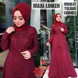 Baju Korea Hj Maxi Linken Vs Maroon