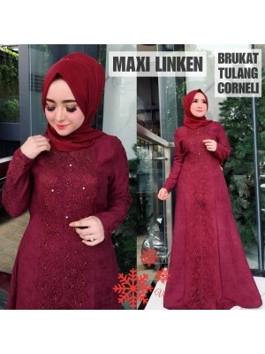 Baju Korea Hj Maxi Linken Vs Maroon