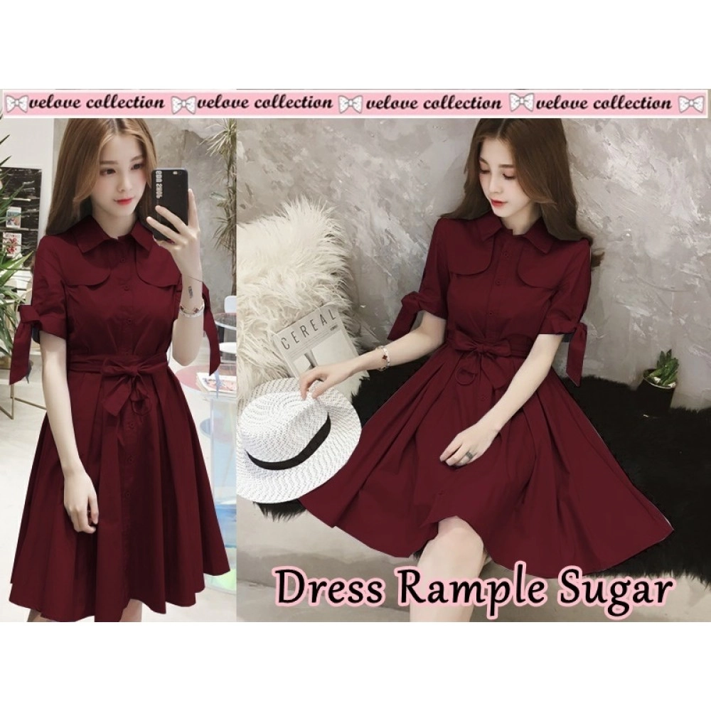 Baju Korea Drs Rample Sugar Maroon