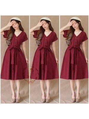 Baju Korea Drs Sonia Fd Maroon