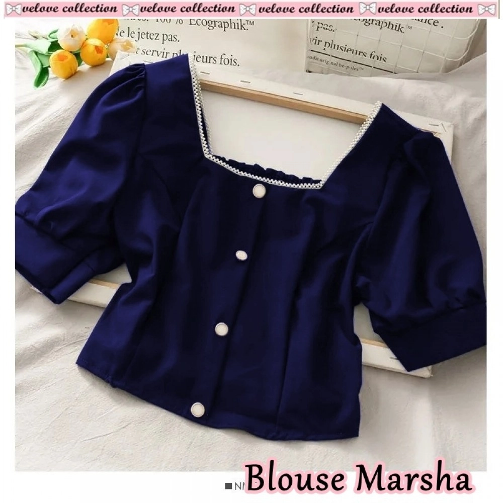Baju Korea Blouse Marsha Vl Navy