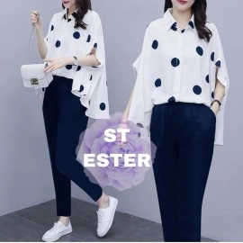 Baju Korea St Ester Polka Rd Navy
