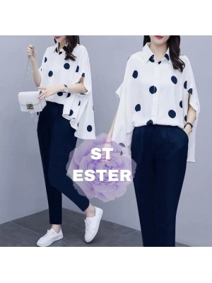Baju Korea St Ester Polka Rd Navy