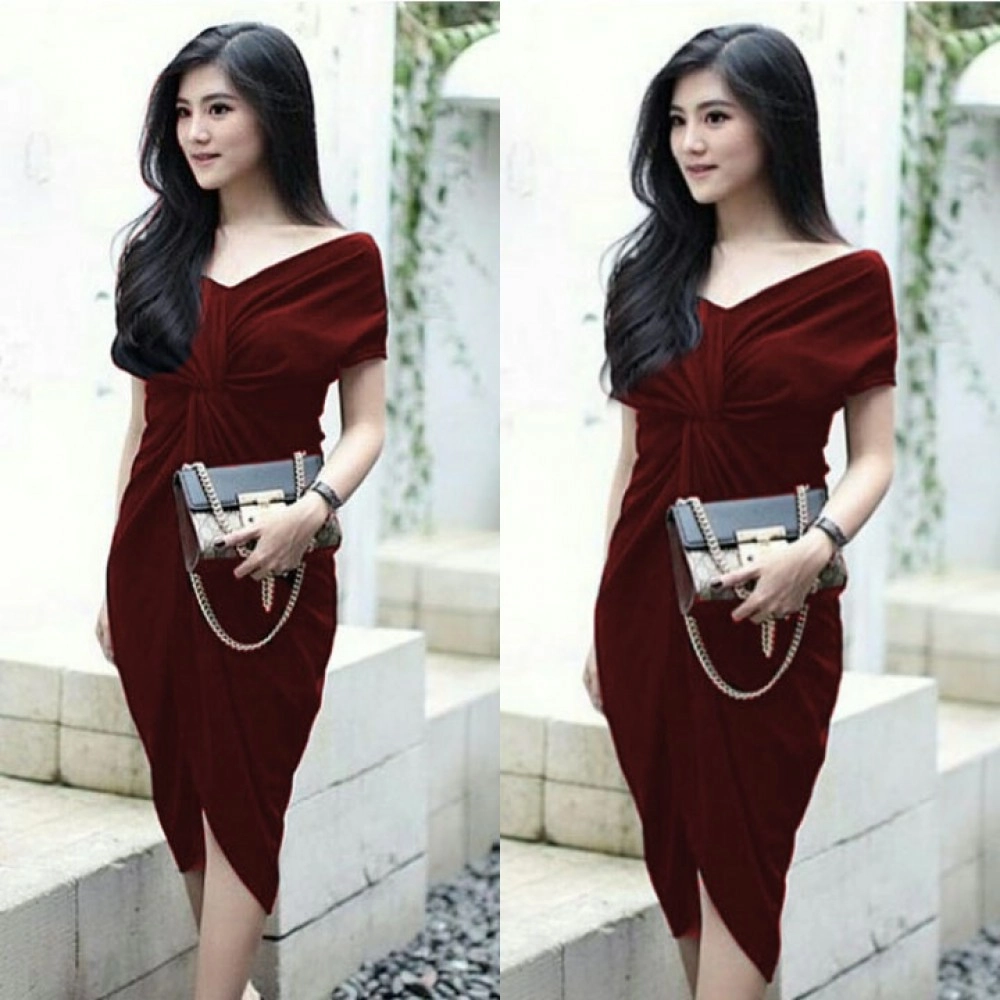 Baju Korea Drs Nagita Hn Maroon