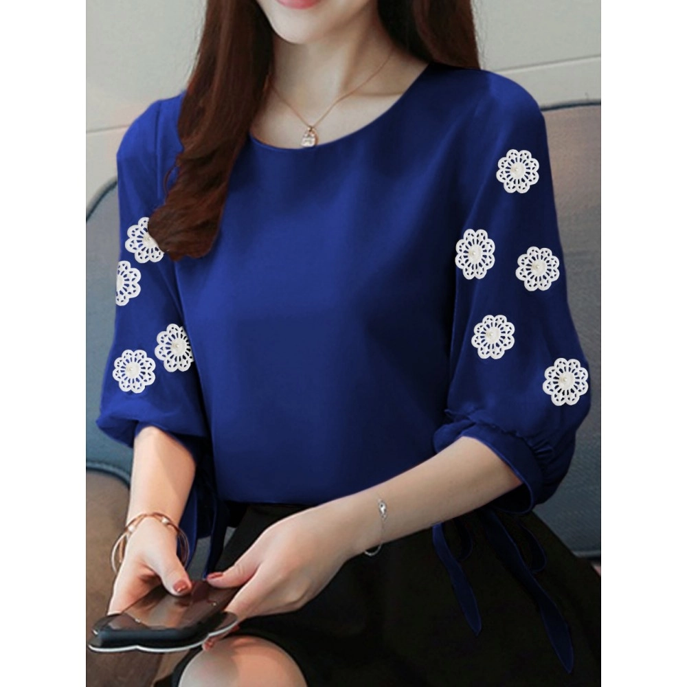 Baju Korea Blouse Astrid Flower Ij Blue