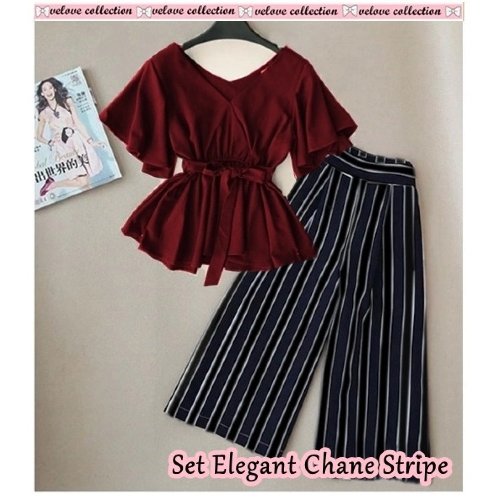Baju Korea St New Elegant Ch Stripe Vl Maroon Baju Korea St New Elegant Ch Stripe Vl Maroon