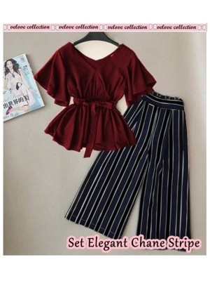 Baju Korea St New Elegant Ch Stripe Vl Maroon