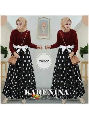 Baju Korea Hj Maxi Karenina Polka Jc Maroon