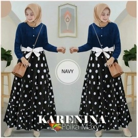 Baju Korea Hj Maxi Karenina Polka Jc Navy