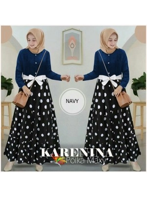 Baju Korea Hj Maxi Karenina Polka Jc Navy
